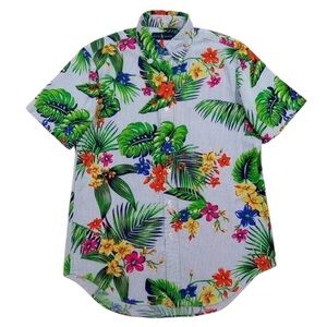 Ralph Lauren Tropical Floral Hawaiian Seersucker Classic Button Up Down Mens XXL